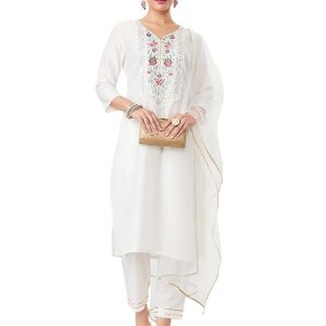 Amazon Brand - Myx Women's Embroidered Kurta Pant Set with Dupatta