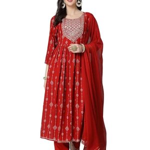 Stylum Women's Printed & Embroidered Naira Cut Kurta Pant Dupatta Set