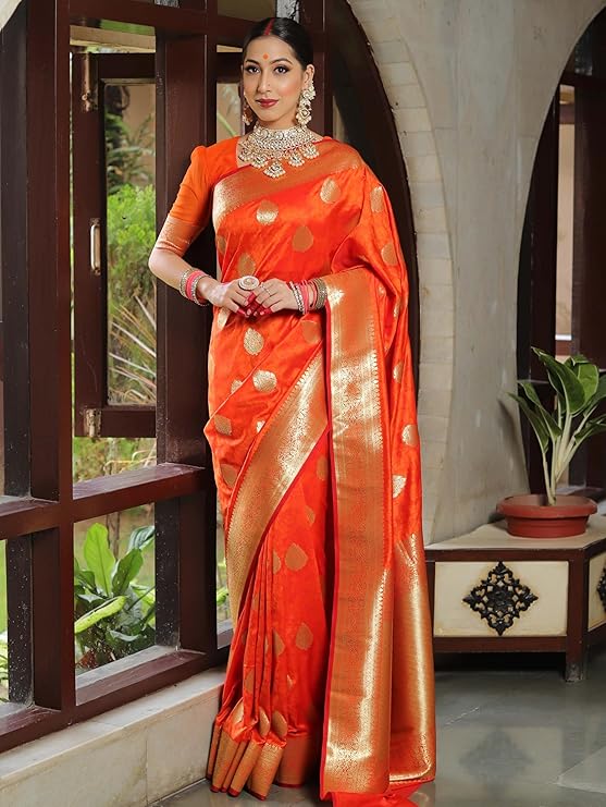 Sugathari Women's Banarasi Saree Pure Kanjivaram Silk Saree Soft new ladies 2025 Design Wear Pattu Sarees Latest Sadi Party Sari collections With Blouse Piece (San Pari-224) - Image 18