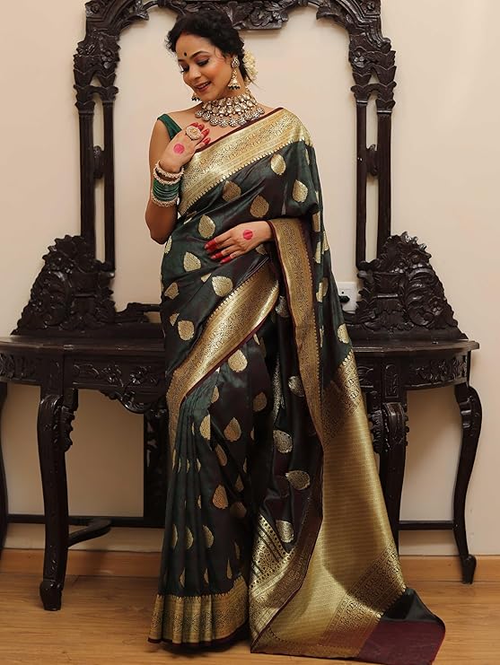 Sugathari Women's Banarasi Saree Pure Kanjivaram Silk Saree Soft new ladies 2025 Design Wear Pattu Sarees Latest Sadi Party Sari collections With Blouse Piece (San Pari-224) - Image 13