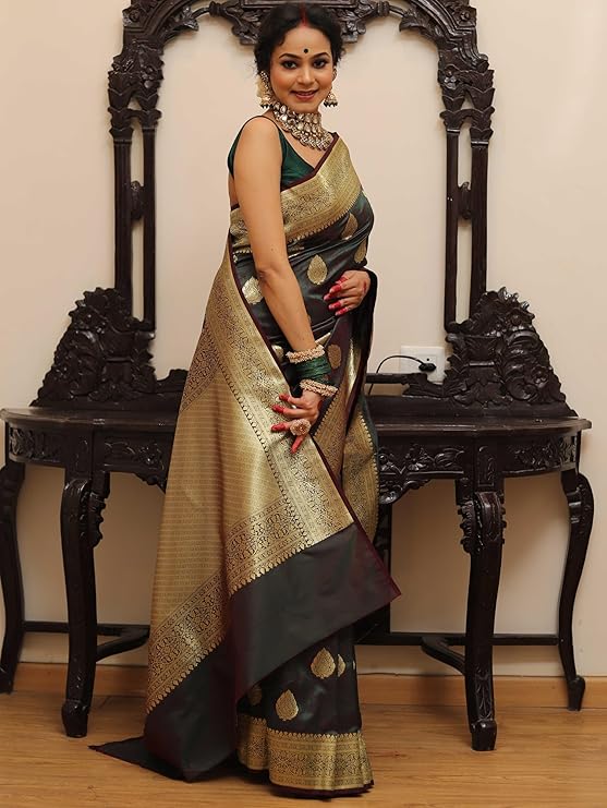 Sugathari Women's Banarasi Saree Pure Kanjivaram Silk Saree Soft new ladies 2025 Design Wear Pattu Sarees Latest Sadi Party Sari collections With Blouse Piece (San Pari-224) - Image 12