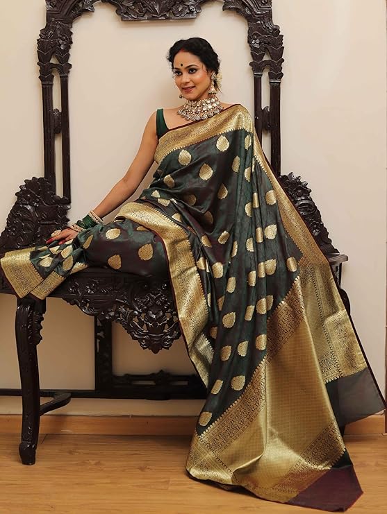 Sugathari Women's Banarasi Saree Pure Kanjivaram Silk Saree Soft new ladies 2025 Design Wear Pattu Sarees Latest Sadi Party Sari collections With Blouse Piece (San Pari-224) - Image 14
