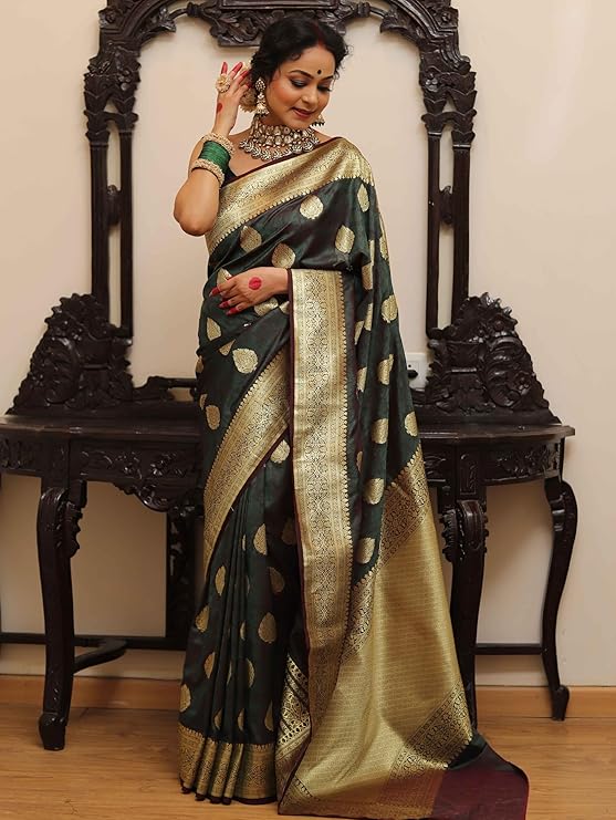 Sugathari Women's Banarasi Saree Pure Kanjivaram Silk Saree Soft new ladies 2025 Design Wear Pattu Sarees Latest Sadi Party Sari collections With Blouse Piece (San Pari-224) - Image 15