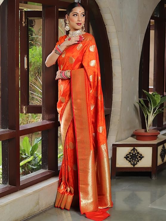 Sugathari Women's Banarasi Saree Pure Kanjivaram Silk Saree Soft new ladies 2025 Design Wear Pattu Sarees Latest Sadi Party Sari collections With Blouse Piece (San Pari-224) - Image 21