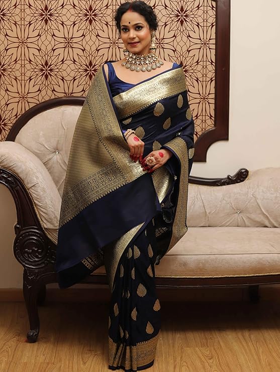 Sugathari Women's Banarasi Saree Pure Kanjivaram Silk Saree Soft new ladies 2025 Design Wear Pattu Sarees Latest Sadi Party Sari collections With Blouse Piece (San Pari-224) - Image 8