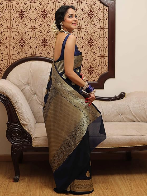 Sugathari Women's Banarasi Saree Pure Kanjivaram Silk Saree Soft new ladies 2025 Design Wear Pattu Sarees Latest Sadi Party Sari collections With Blouse Piece (San Pari-224) - Image 10
