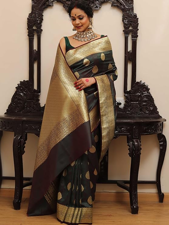 Sugathari Women's Banarasi Saree Pure Kanjivaram Silk Saree Soft new ladies 2025 Design Wear Pattu Sarees Latest Sadi Party Sari collections With Blouse Piece (San Pari-224) - Image 16